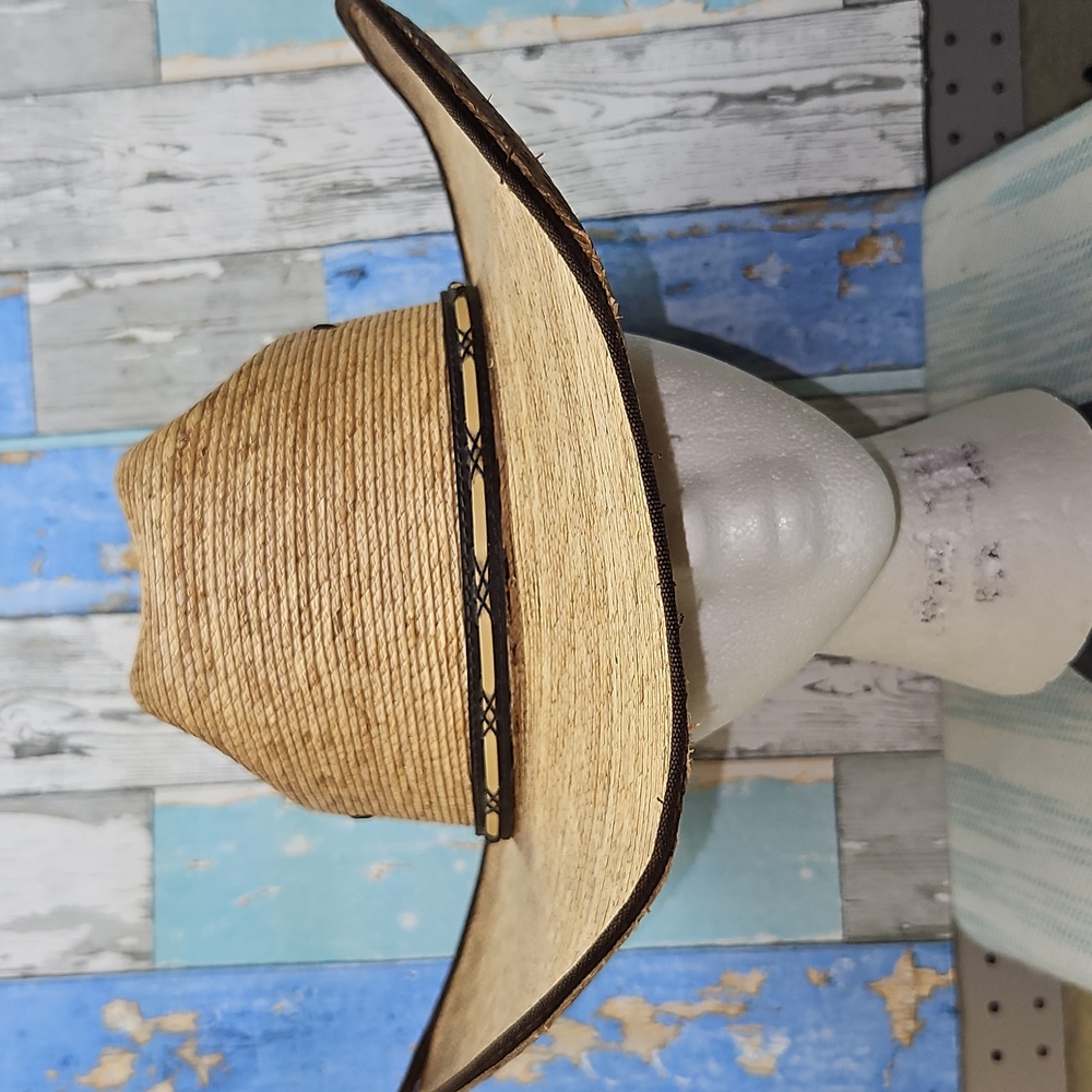 Men's Natural Straw Cowboy Hat with Brown Trim